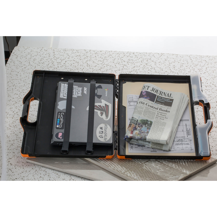 Officemate Carry-All Clipboard Storage Box - Storage for Tablet, Notebook - 8 1/2" , 8 1/2" x 11" , 14" - Black, Orange - 1 Each