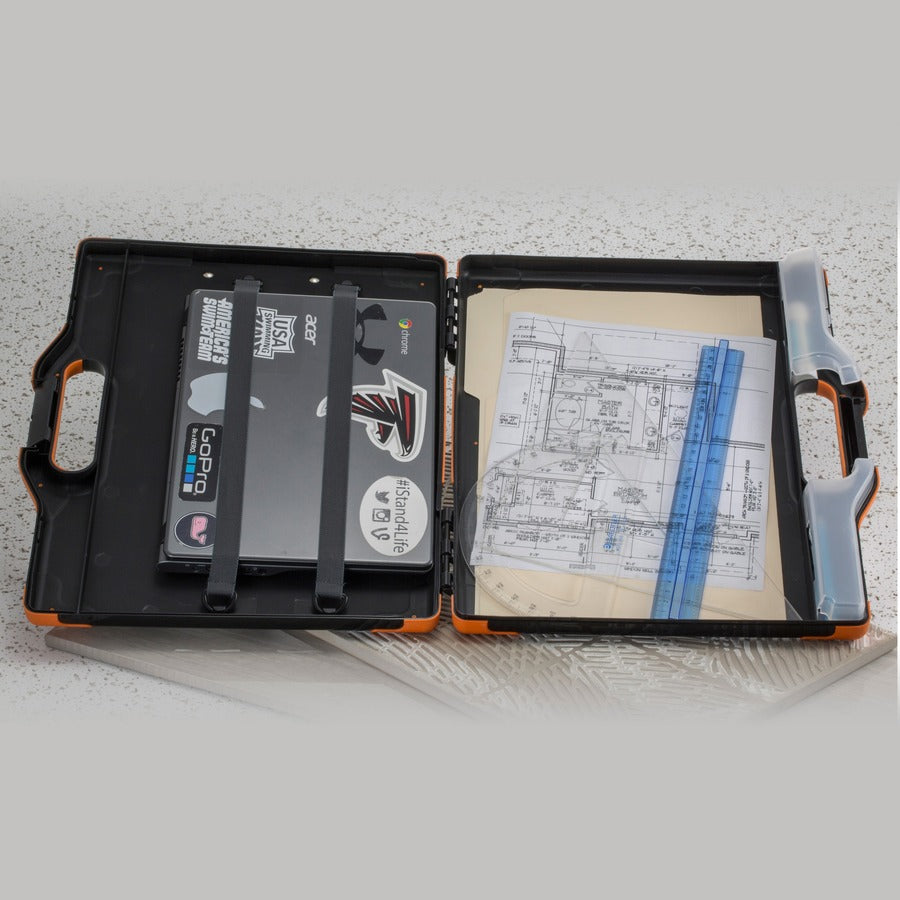 Officemate Carry-All Clipboard Storage Box - Storage for Tablet, Notebook - 8 1/2" , 8 1/2" x 11" , 14" - Black, Orange - 1 Each