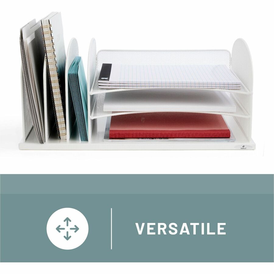 Onyx Desk Organizer with Three Horizontal and Three Upright Sections, Letter Size Files, 19.5 x 11.5 x 8.25, White