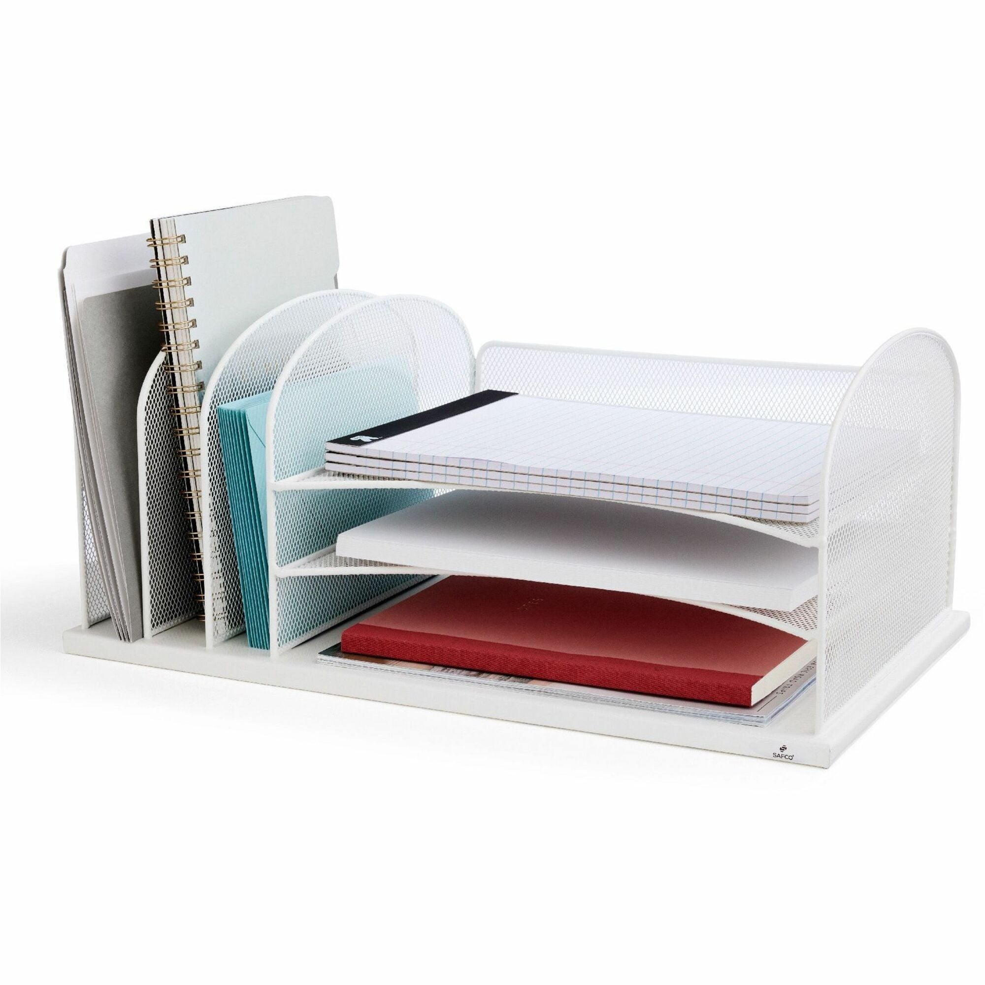 Onyx Desk Organizer with Three Horizontal and Three Upright Sections, Letter Size Files, 19.5 x 11.5 x 8.25, White