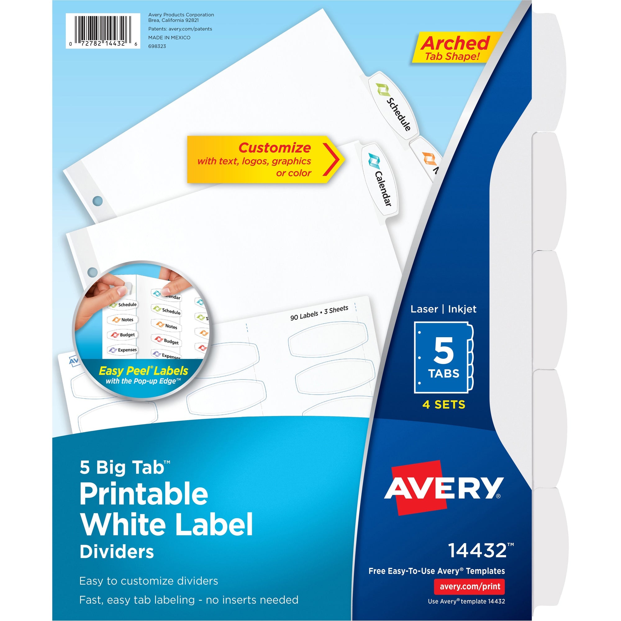 Big Tab Printable White Label Tab Dividers, 5-Tab, 11 x 8.5, White, 4 Sets