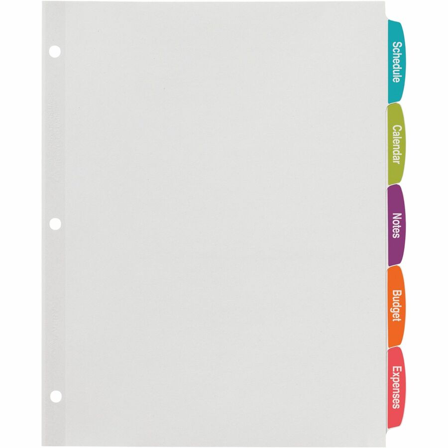 Big Tab Printable White Label Tab Dividers, 5-Tab, 11 x 8.5, White, 20 Sets