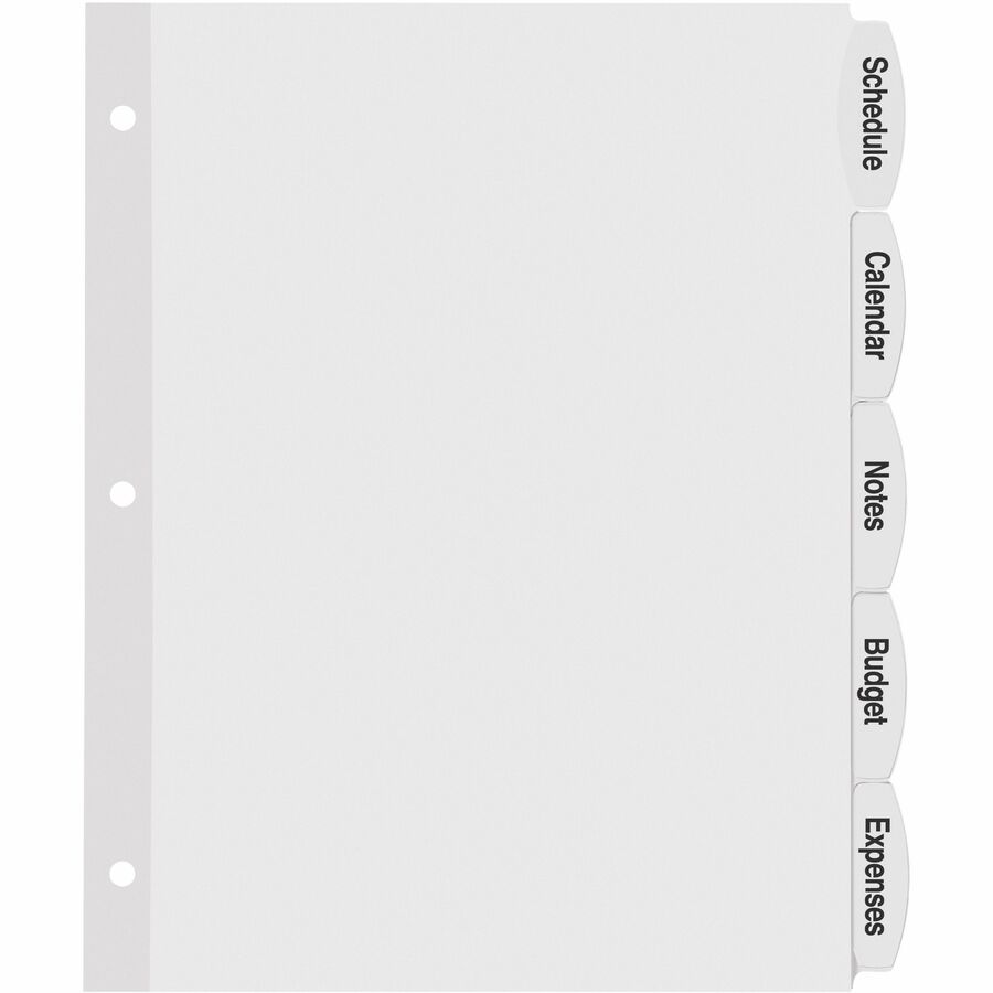 Big Tab Printable White Label Tab Dividers, 5-Tab, 11 x 8.5, White, 20 Sets