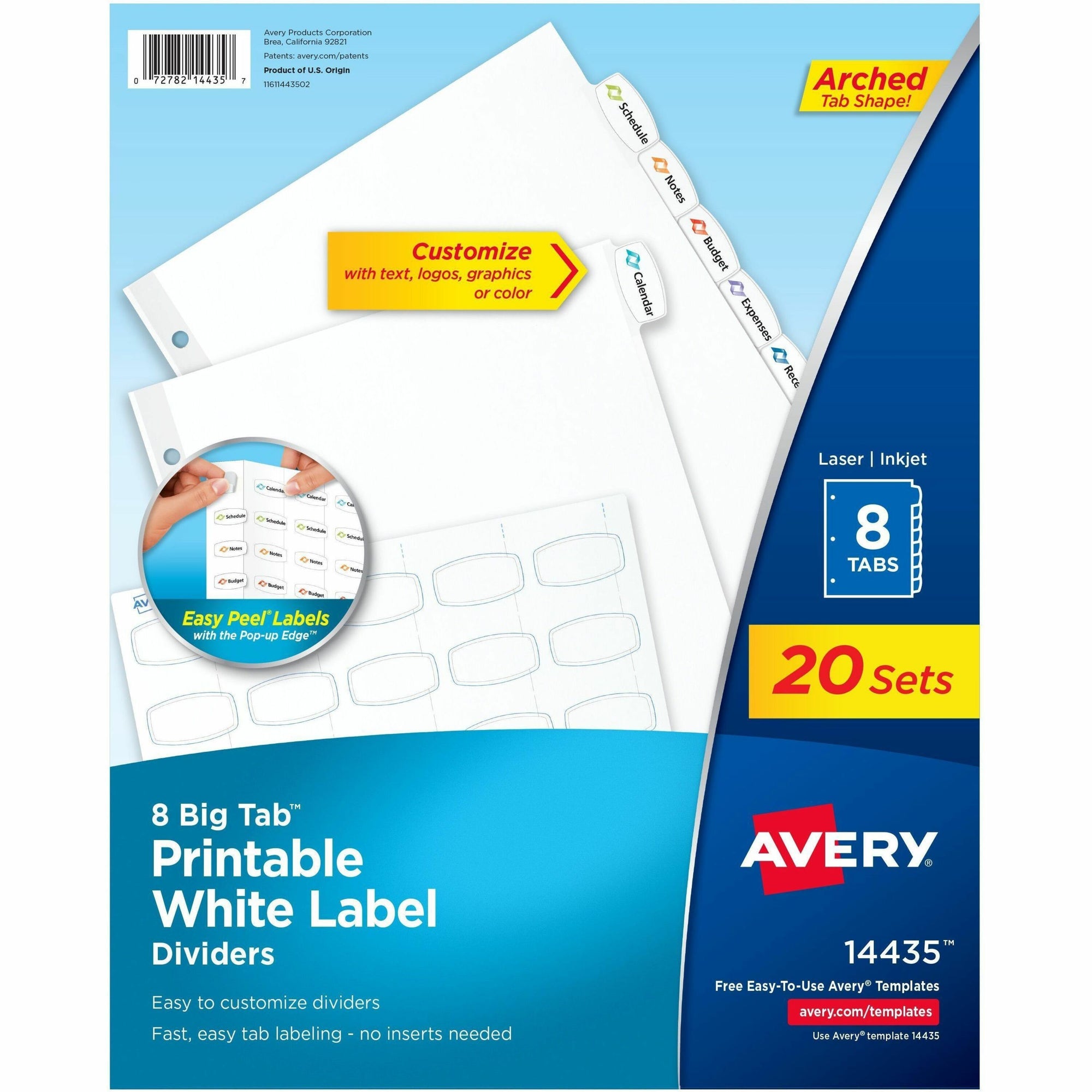 Big Tab Printable White Label Tab Dividers, 8-Tab, 11 x 8.5, White, 20 Sets