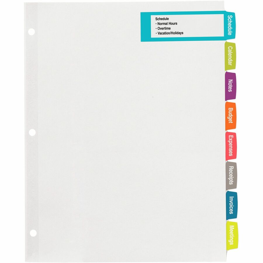 Big Tab Printable Large White Label Tab Dividers, 8-Tab, 11 x 8.5, White, 20 Sets