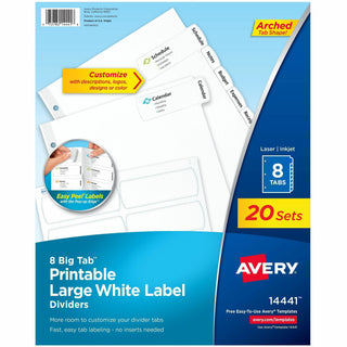 Big Tab Printable Large White Label Tab Dividers, 8-Tab, 11 x 8.5, White, 20 Sets