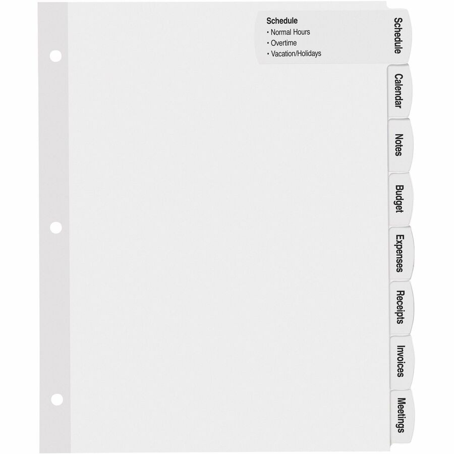 Big Tab Printable Large White Label Tab Dividers, 8-Tab, 11 x 8.5, White, 20 Sets
