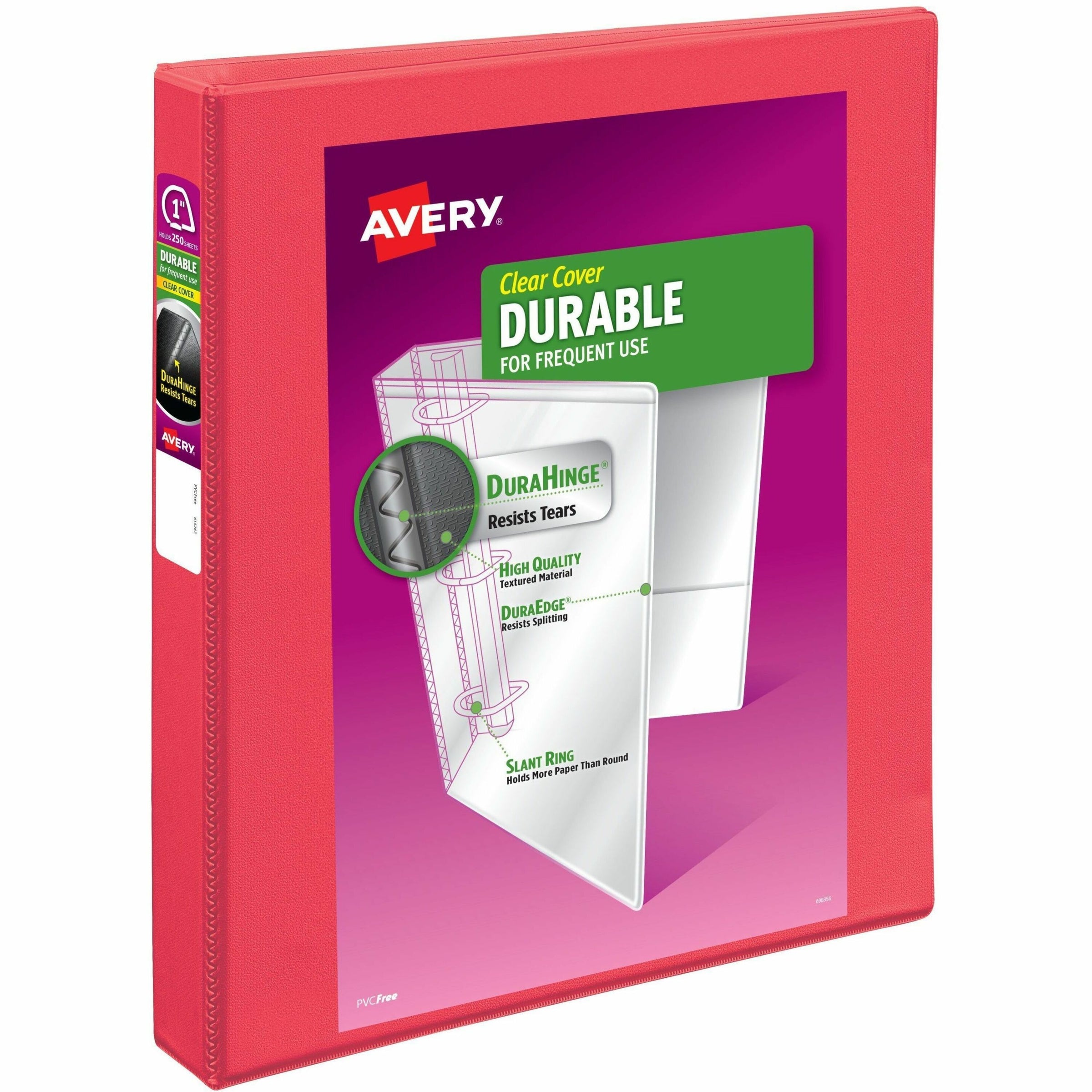 Durable View Binder with DuraHinge and Slant Rings, 3 Rings, 1" Capacity, 11 x 8.5, Coral