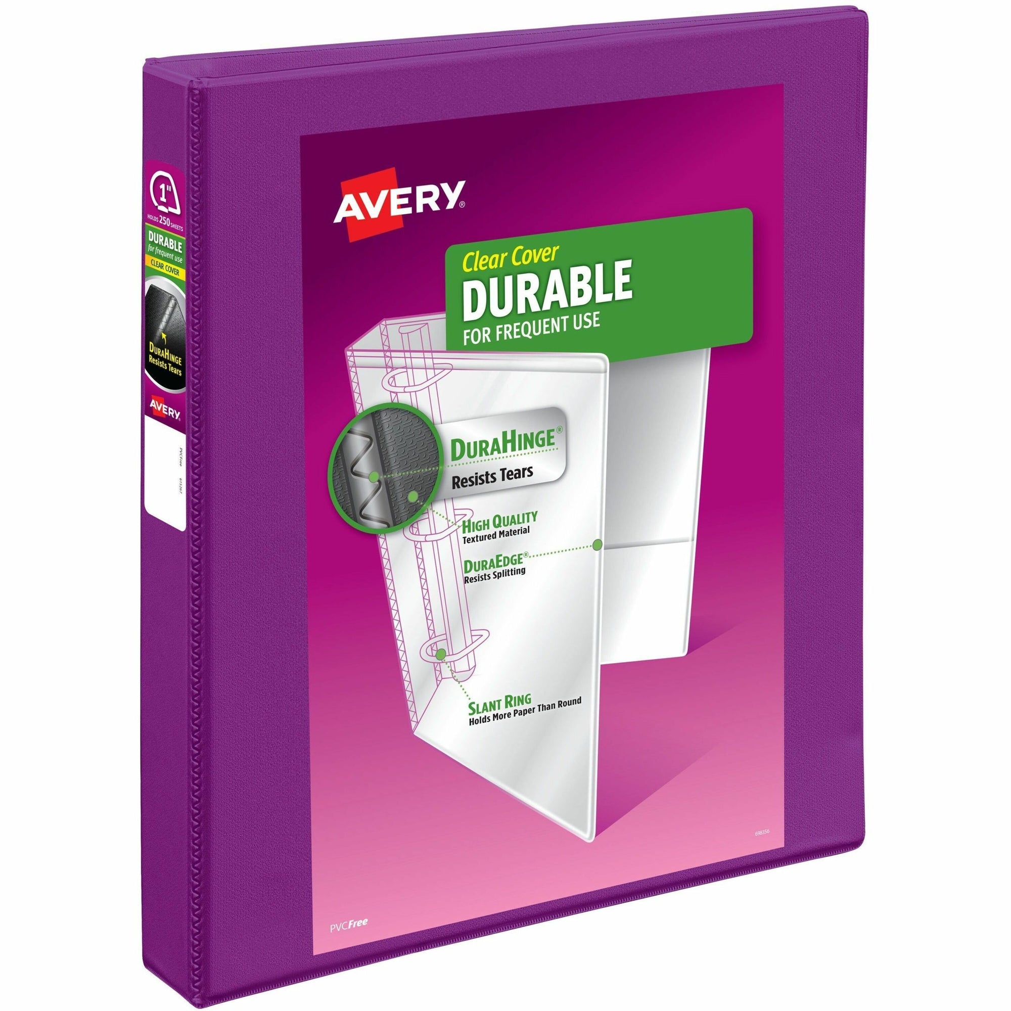 Durable View Binder with DuraHinge and Slant Rings, 3 Rings, 1" Capacity, 11 x 8.5, Purple