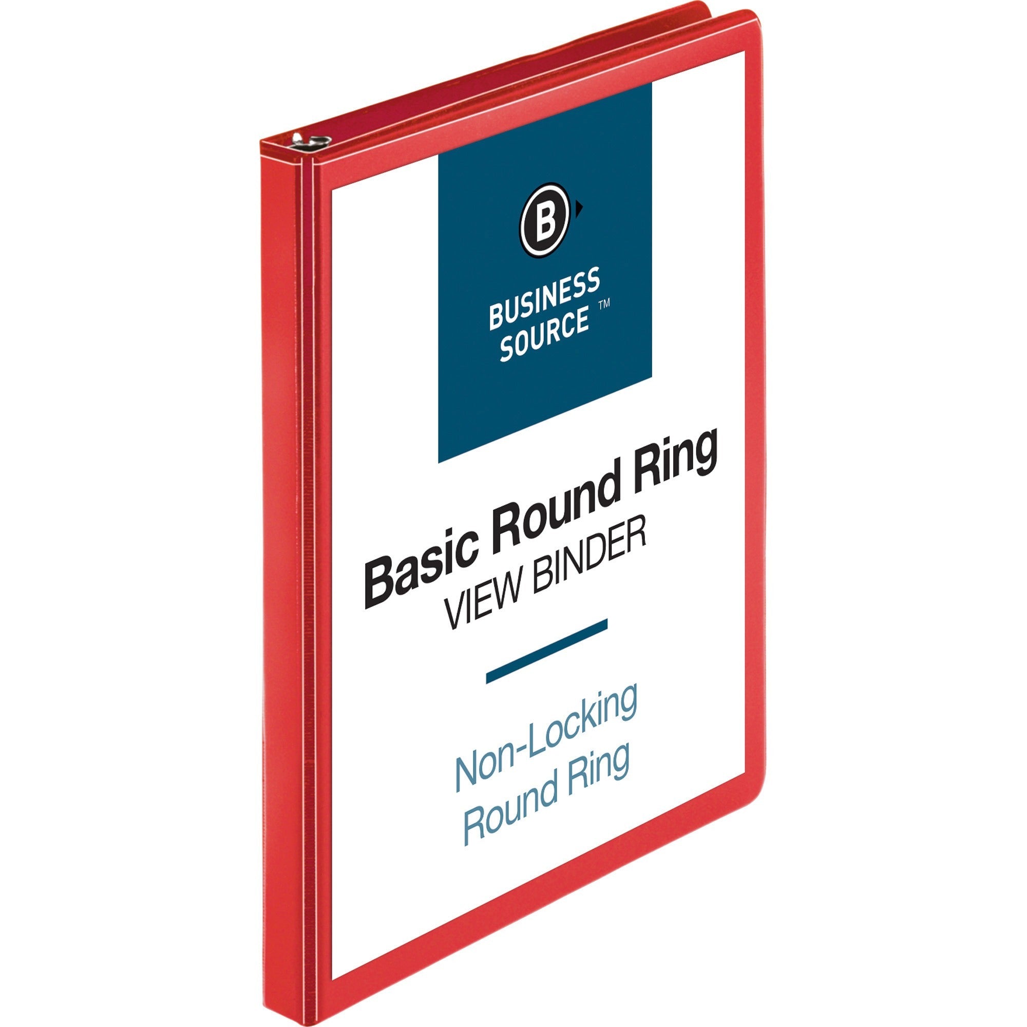 business-source-round-ring-binder-1-2-binder-capacity-round-ring-fasteners-2-internal-pockets-red-clear-overlay-labeling-area-1-each_bsn09965 - 1
