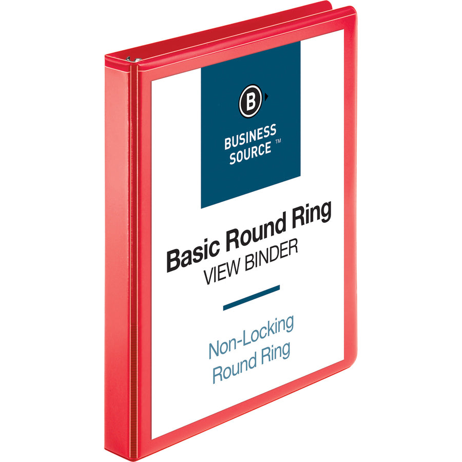 business-source-round-ring-binder-1-binder-capacity-round-ring-fasteners-2-internal-pockets-red-clear-overlay-labeling-area-1-each_bsn09966 - 6