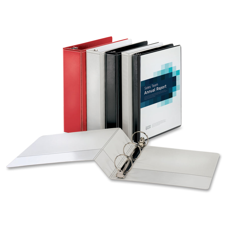 business-source-round-ring-binder-1-binder-capacity-round-ring-fasteners-2-internal-pockets-red-clear-overlay-labeling-area-1-each_bsn09966 - 3