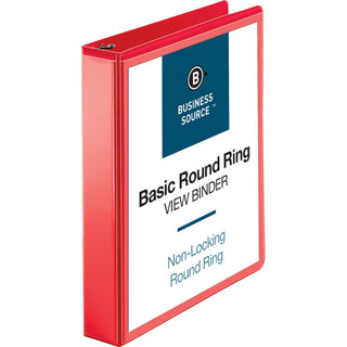 business-source-round-ring-binder-1-1-2-binder-capacity-round-ring-fasteners-2-internal-pockets-red-clear-overlay-labeling-area-1-each_bsn09967 - 1