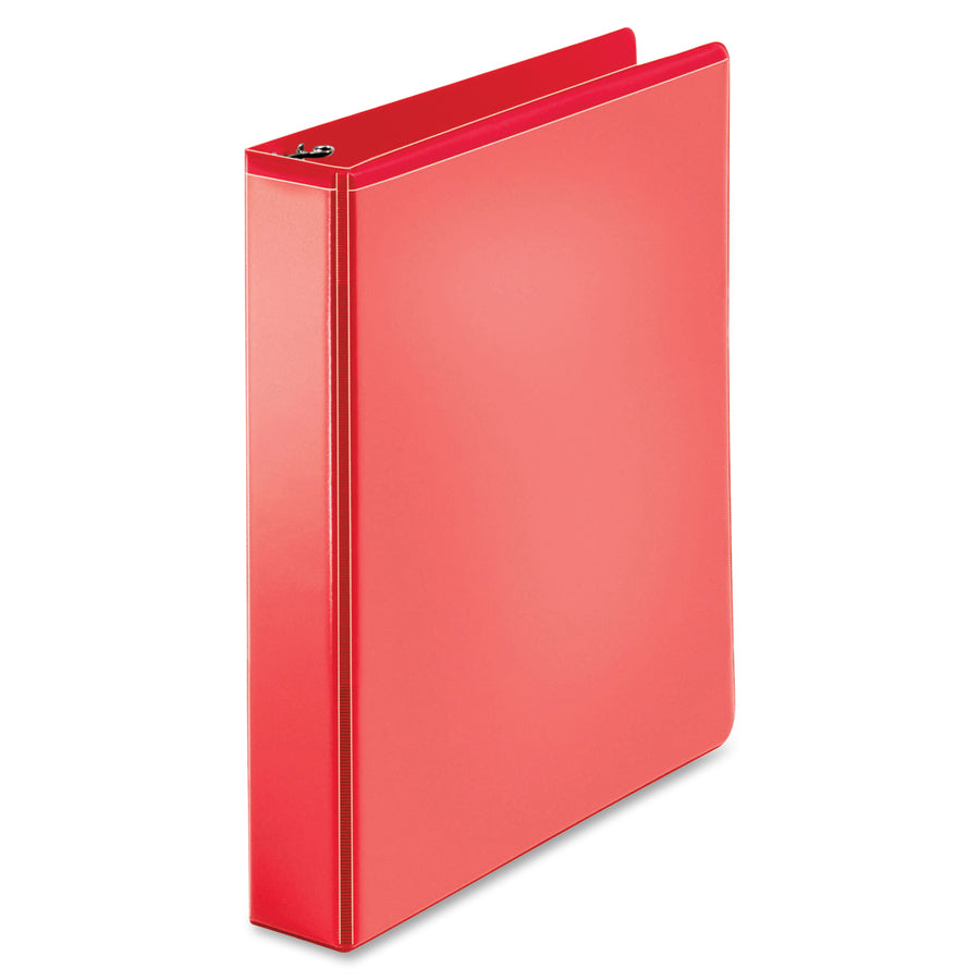 business-source-round-ring-binder-1-1-2-binder-capacity-round-ring-fasteners-2-internal-pockets-red-clear-overlay-labeling-area-1-each_bsn09967 - 3