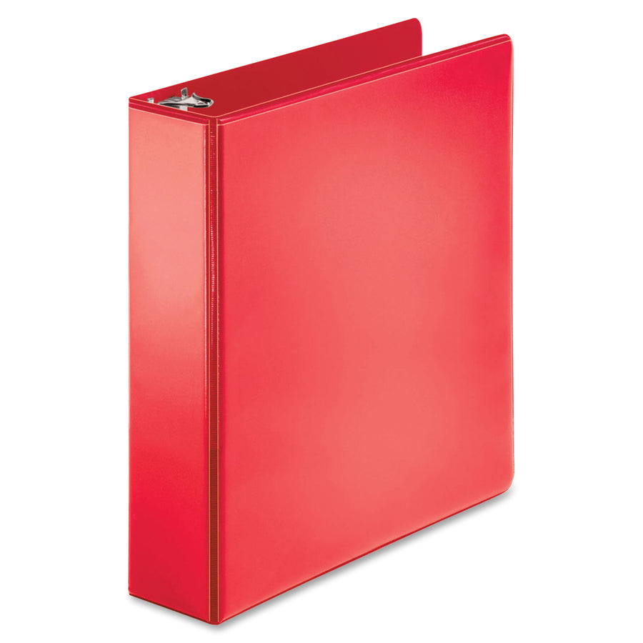 business-source-round-ring-binder-2-binder-capacity-round-ring-fasteners-2-internal-pockets-red-clear-overlay-labeling-area-1-each_bsn09968 - 3