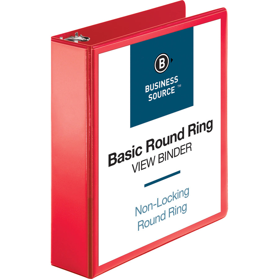 business-source-round-ring-binder-2-binder-capacity-round-ring-fasteners-2-internal-pockets-red-clear-overlay-labeling-area-1-each_bsn09968 - 6