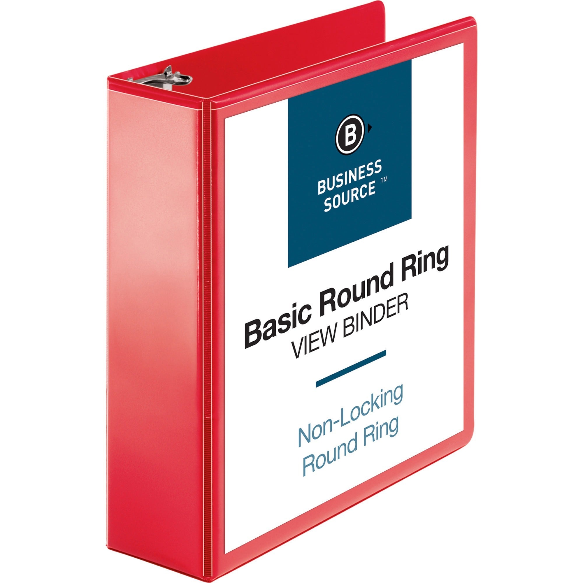 business-source-round-ring-binder-3-binder-capacity-round-ring-fasteners-2-internal-pockets-red-clear-overlay-labeling-area-1-each_bsn09969 - 1