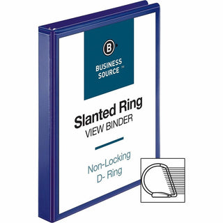 Business Source D-Ring View Binder - 1" Binder Capacity - Slant D-Ring Fastener(s) - Internal Pocket(s) - Navy - Clear Overlay, Labeling Area, Lay Flat, Pocket - 1 Each