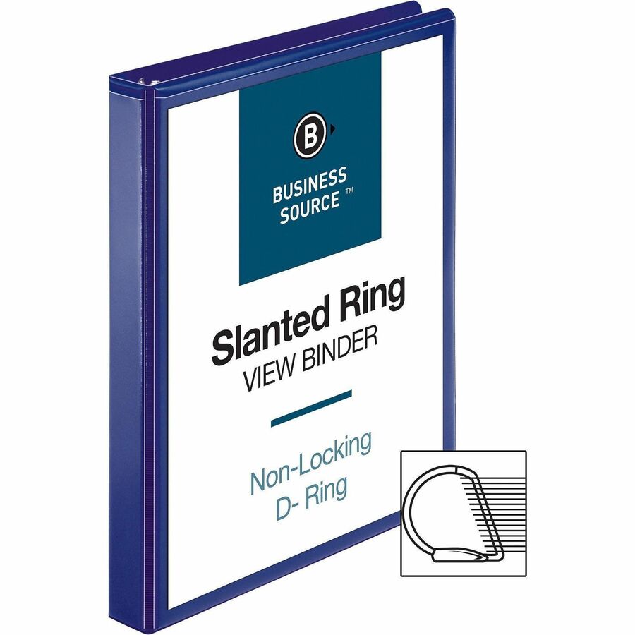 Business Source D-Ring View Binder - 1" Binder Capacity - Slant D-Ring Fastener(s) - Internal Pocket(s) - Navy - Clear Overlay, Labeling Area, Lay Flat, Pocket - 1 Each