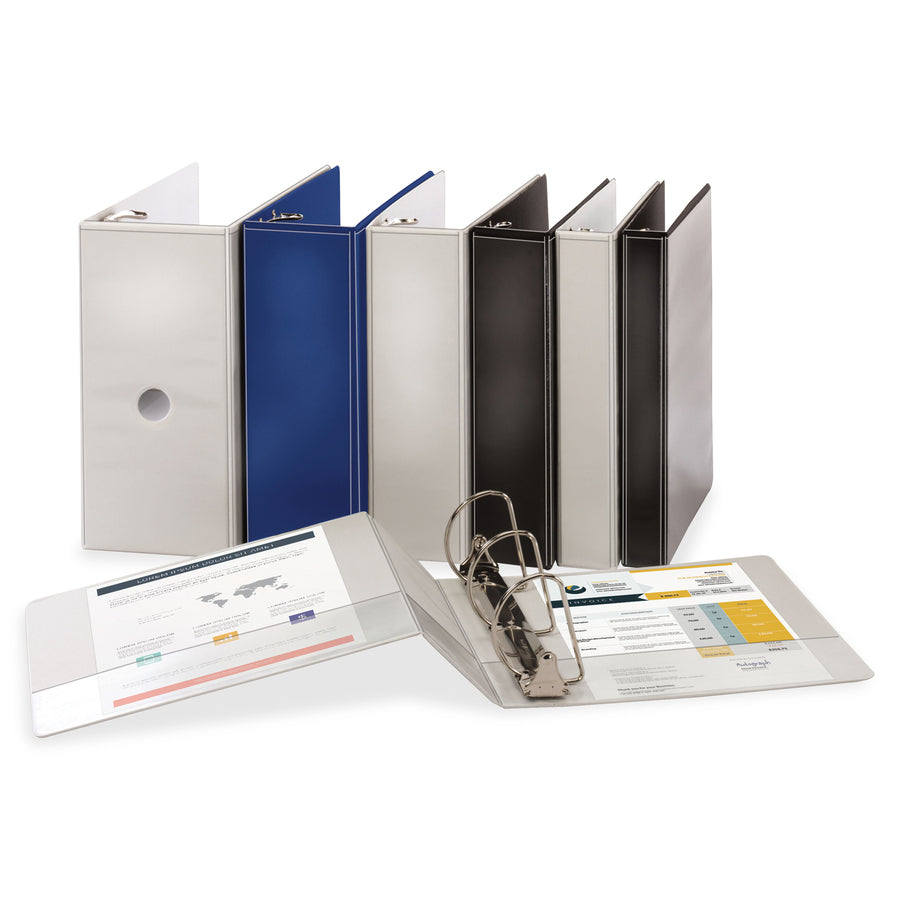 business-source-d-ring-view-binder-1-binder-capacity-slant-d-ring-fasteners-internal-pockets-navy-clear-overlay-labeling-area-lay-flat-pocket-1-each_bsn28452 - 4