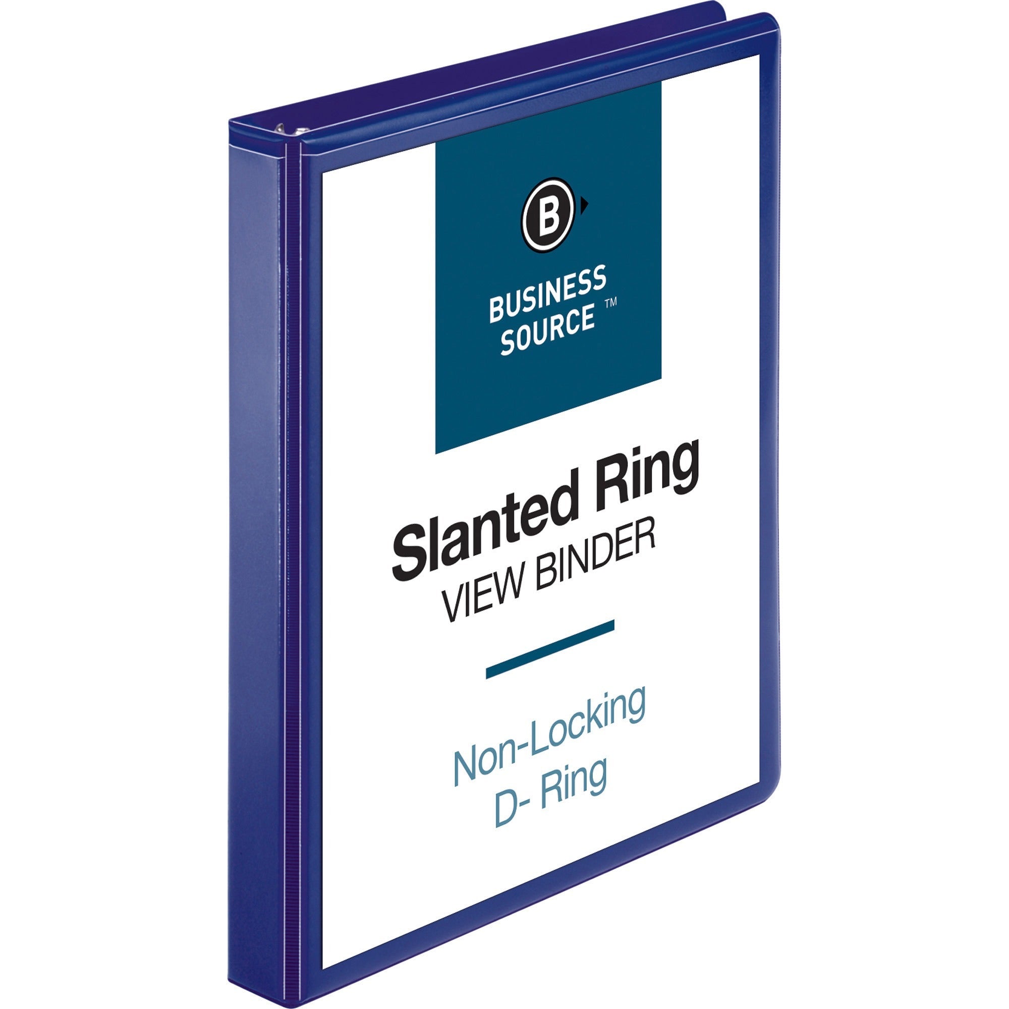 business-source-d-ring-view-binder-1-binder-capacity-slant-d-ring-fasteners-internal-pockets-navy-clear-overlay-labeling-area-lay-flat-pocket-1-each_bsn28452 - 1
