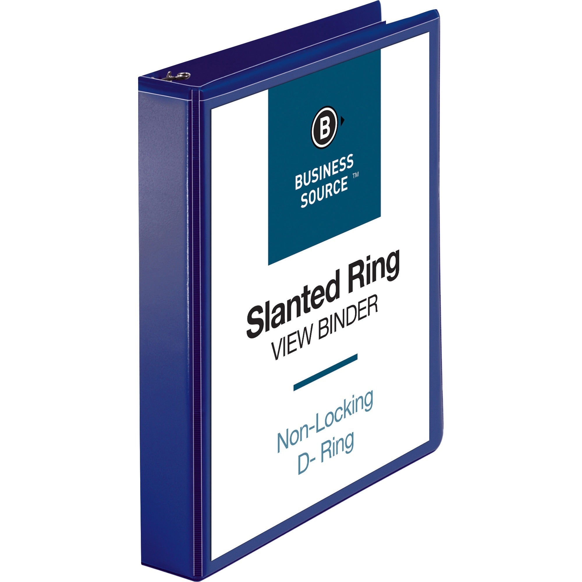 business-source-d-ring-view-binder-1-1-2-binder-capacity-slant-d-ring-fasteners-internal-pockets-navy-clear-overlay-labeling-area-lay-flat-pocket-1-each_bsn28453 - 1