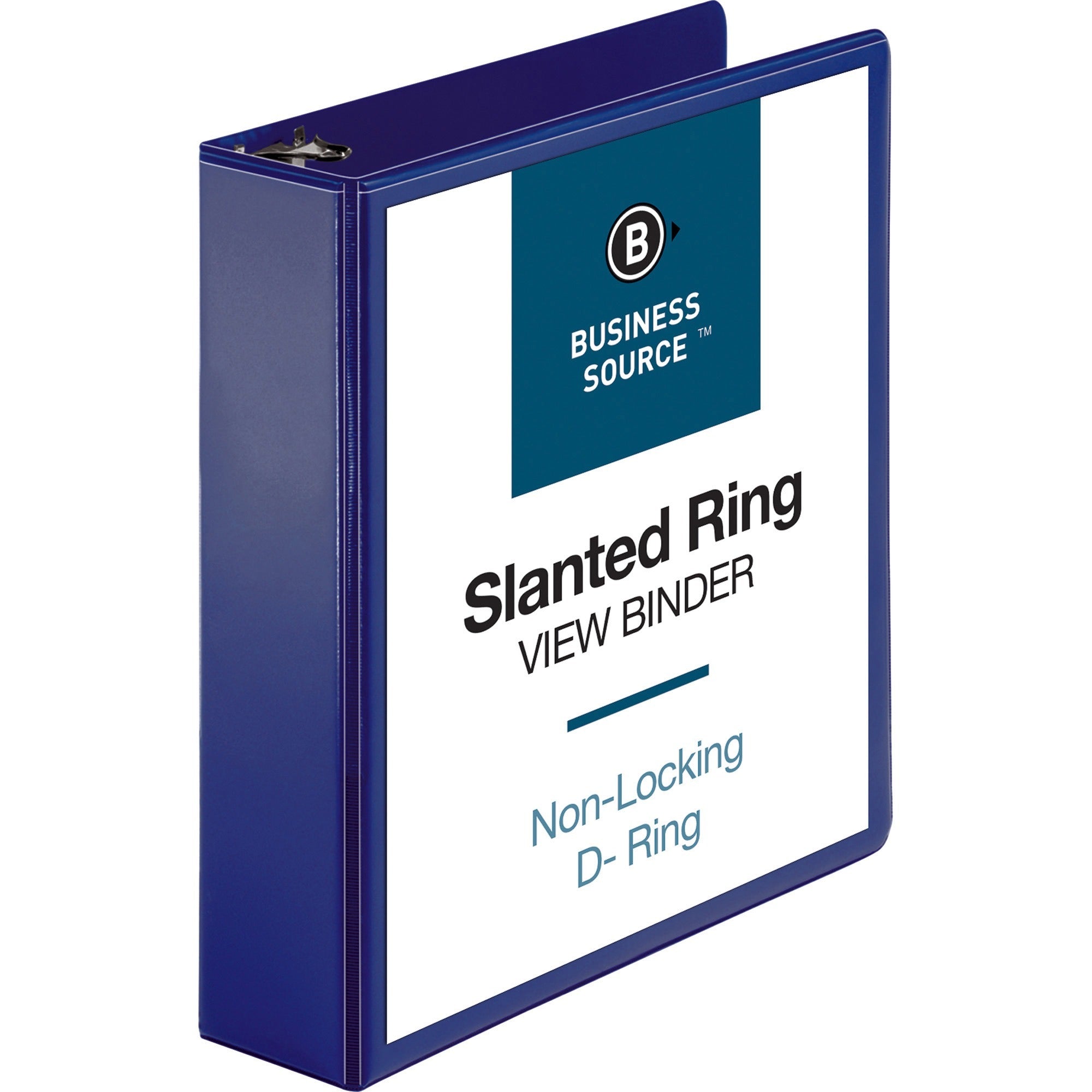 business-source-d-ring-view-binder-2-binder-capacity-slant-d-ring-fasteners-internal-pockets-navy-clear-overlay-labeling-area-lay-flat-pocket-1-each_bsn28454 - 1