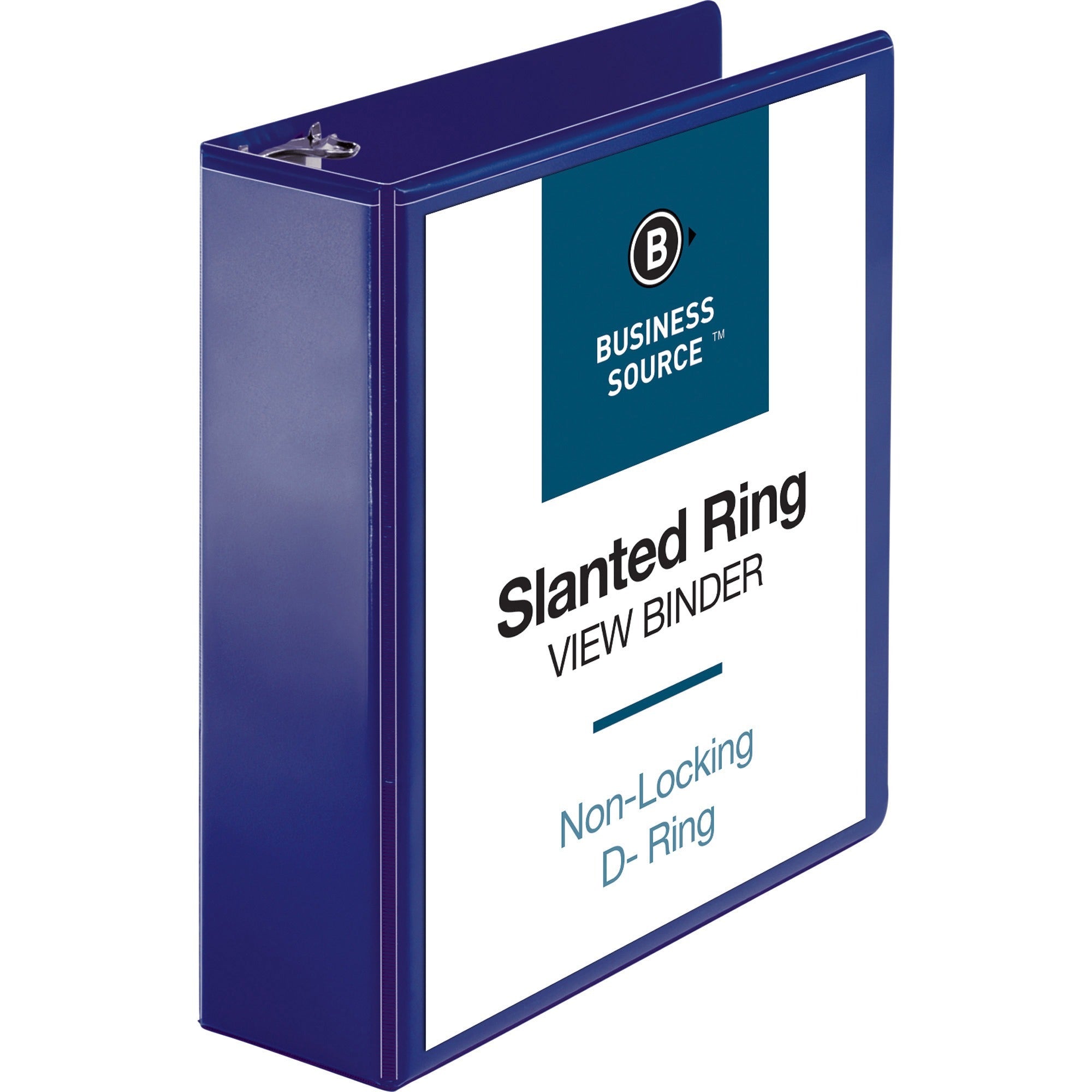 business-source-d-ring-view-binder-3-binder-capacity-slant-d-ring-fasteners-internal-pockets-navy-clear-overlay-labeling-area-lay-flat-pocket-1-each_bsn28455 - 1