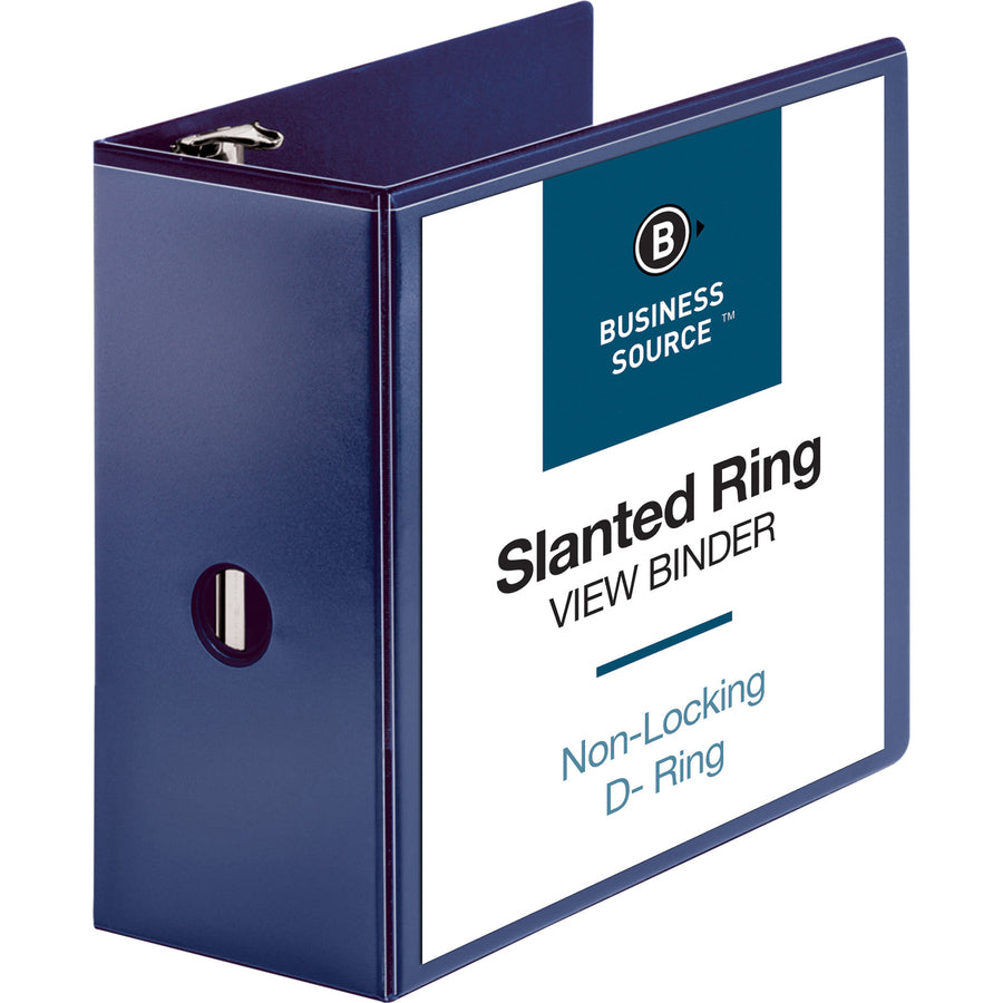 business-source-d-ring-view-binder-5-binder-capacity-slant-d-ring-fasteners-internal-pockets-navy-clear-overlay-labeling-area-lay-flat-pocket-1-each_bsn28457 - 6