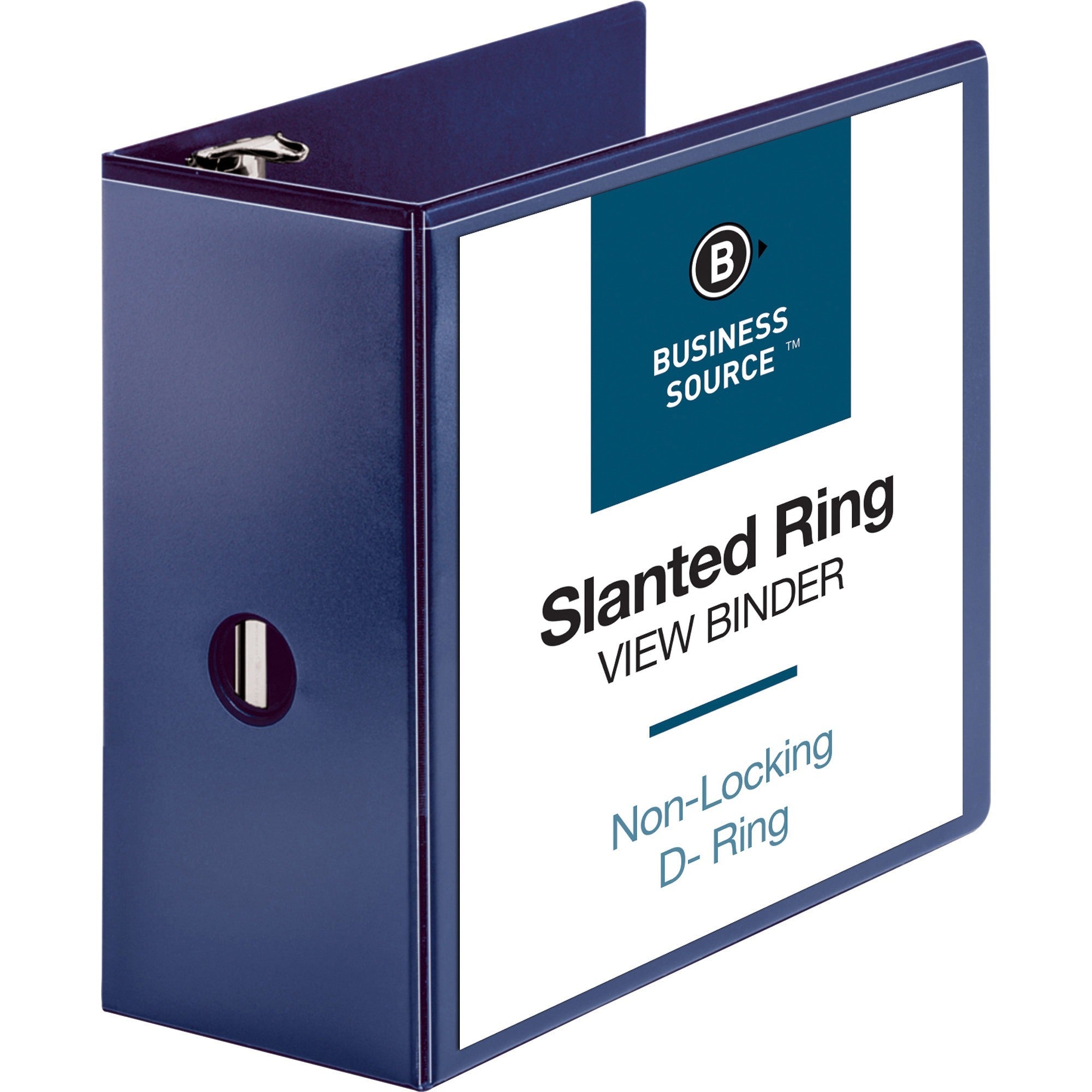 business-source-d-ring-view-binder-5-binder-capacity-slant-d-ring-fasteners-internal-pockets-navy-clear-overlay-labeling-area-lay-flat-pocket-1-each_bsn28457 - 1