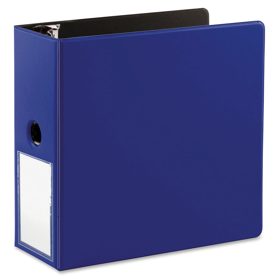 business-source-5-d-ring-binder-5-binder-capacity-1050-sheet-capacity-slant-d-ring-fasteners-internal-pockets-navy-transparent-lay-flat-label-holder-spine-1-each_bsn33123 - 3