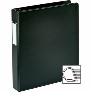 Business Source 1.5" D-Ring Binder - 1 1/2" Binder Capacity - 375 Sheet Capacity - Slant D-Ring Fastener(s) - Internal Pocket(s) - Black - Lay Flat, Label Holder - 1 Each