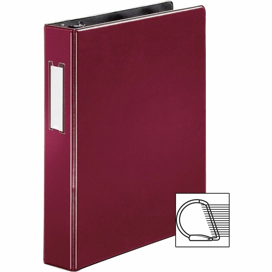 Business Source 1.5" D-Ring Binder - 1 1/2" Binder Capacity - 375 Sheet Capacity - Slant D-Ring Fastener(s) - Internal Pocket(s) - Burgundy - Lay Flat, Label Holder - 1 Each