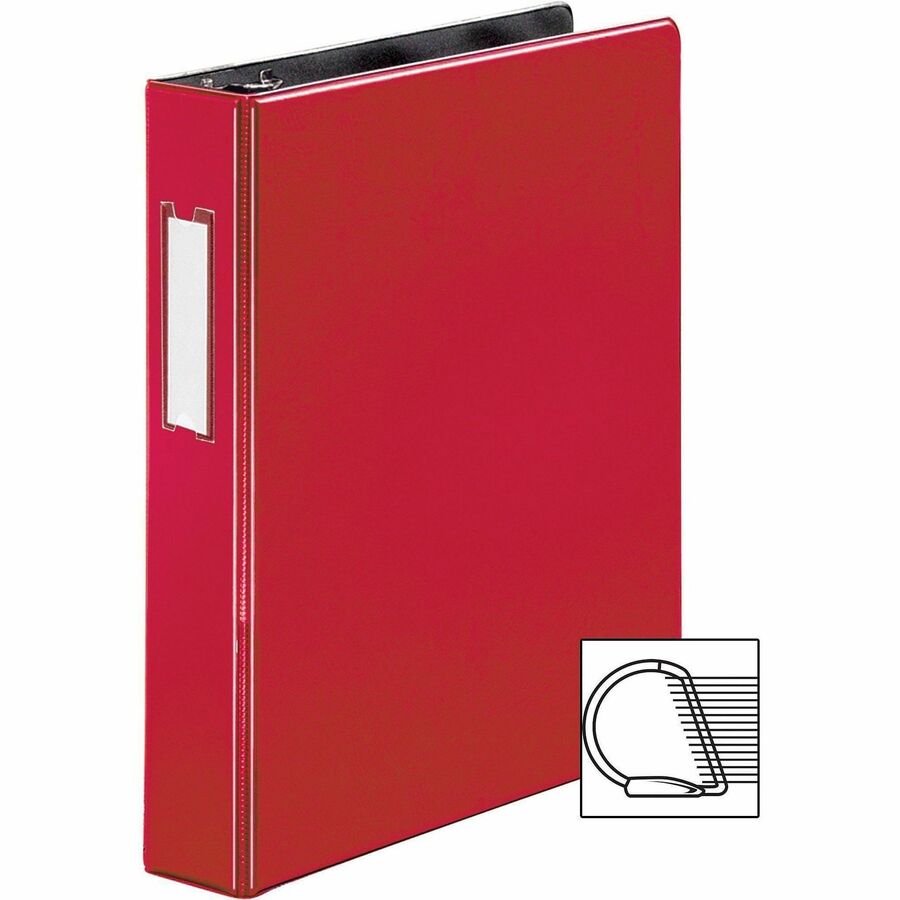 Business Source 1.5" D-Ring Binder - 1 1/2" Binder Capacity - 375 Sheet Capacity - Slant D-Ring Fastener(s) - Internal Pocket(s) - Red - Lay Flat, Label Holder - 1 Each