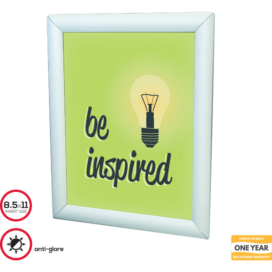 Deflecto Wall-Mount Display Frame - 9.75" x 12.25" Frame Size - Holds 8.50" x 11" Insert - Rectangle - Vertical, Horizontal - Satin - Front Loading, Anti-glare, Dust Resistant, Debris Resistant - 1 Each - Aluminum - Clear, Silver
