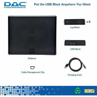 DAC Stax Ergonomic Height Adjustable Monitor Stand with 2 USB Ports - 66 lb Load Capacity - 4.8" Height x 13" Width x 10.5" Depth - Black