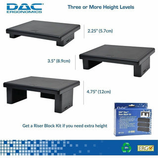 DAC Stax Ergonomic Height Adjustable Monitor Stand with 2 USB Ports - 66 lb Load Capacity - 4.8" Height x 13" Width x 10.5" Depth - Black