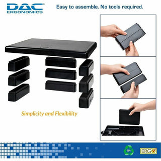 DAC Stax Ergonomic Height Adjustable Monitor Stand with 2 USB Ports - 66 lb Load Capacity - 4.8" Height x 13" Width x 10.5" Depth - Black
