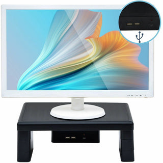 DAC Stax Ergonomic Height Adjustable Monitor Stand with 2 USB Ports - 66 lb Load Capacity - 4.8" Height x 13" Width x 10.5" Depth - Black