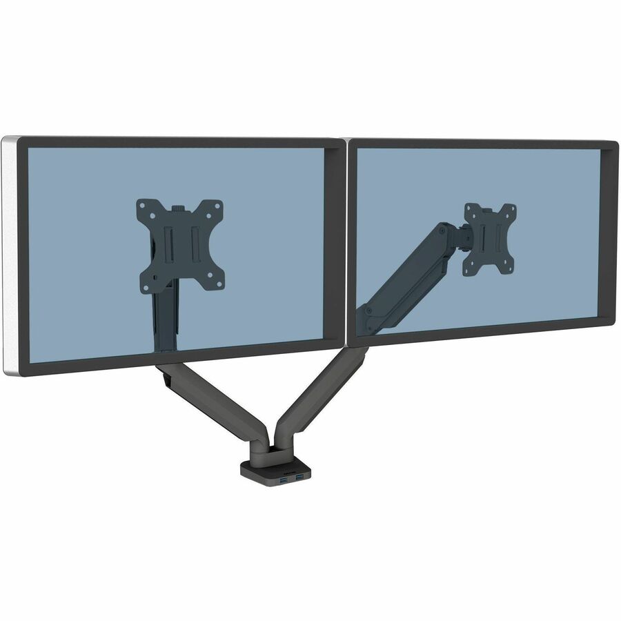 Platinum Series Dual Monitor Arm for 27" Monitors, 360 deg Rotation, +85 deg/-20 deg Tilt, 360 deg Pan, Black, Supports 20 lb