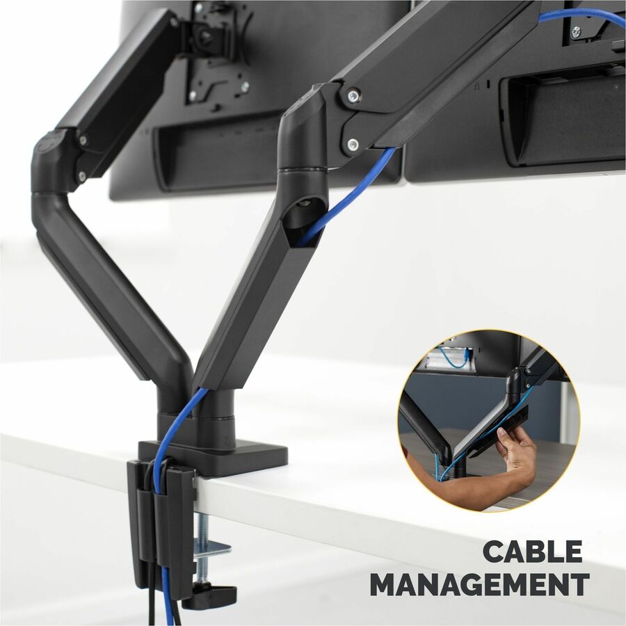 Platinum Series Dual Monitor Arm for 27" Monitors, 360 deg Rotation, +85 deg/-20 deg Tilt, 360 deg Pan, Black, Supports 20 lb