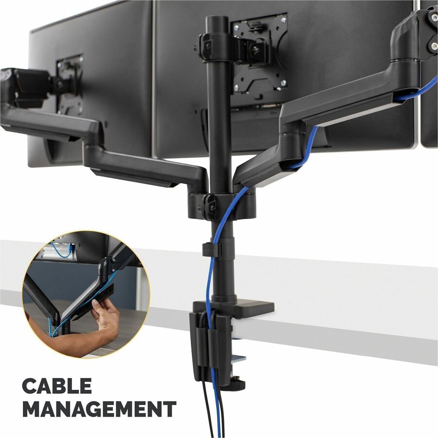 Platinum Series Triple Monitor Arm for 27" Monitors, 360 deg Rotation, +85/-20 deg Tilt, 360 deg Pan, Black, Supports 20 lb