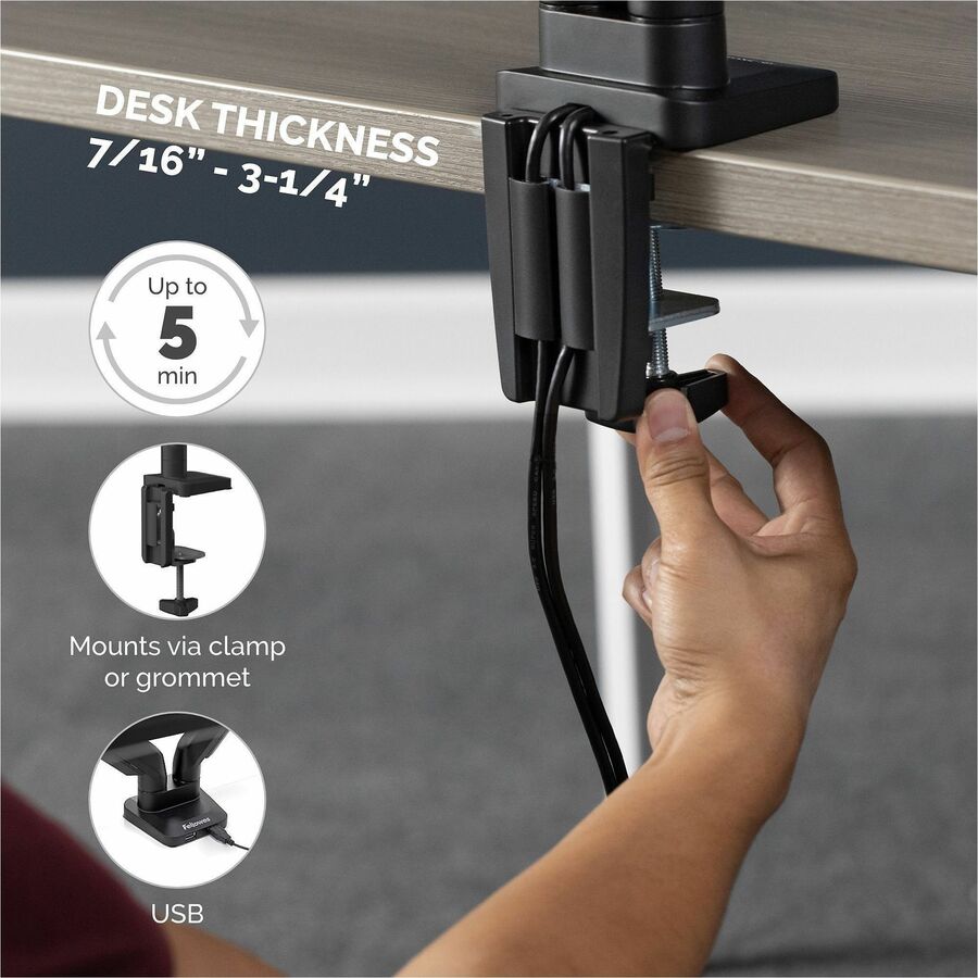 Platinum Series Triple Monitor Arm for 27" Monitors, 360 deg Rotation, +85/-20 deg Tilt, 360 deg Pan, Black, Supports 20 lb