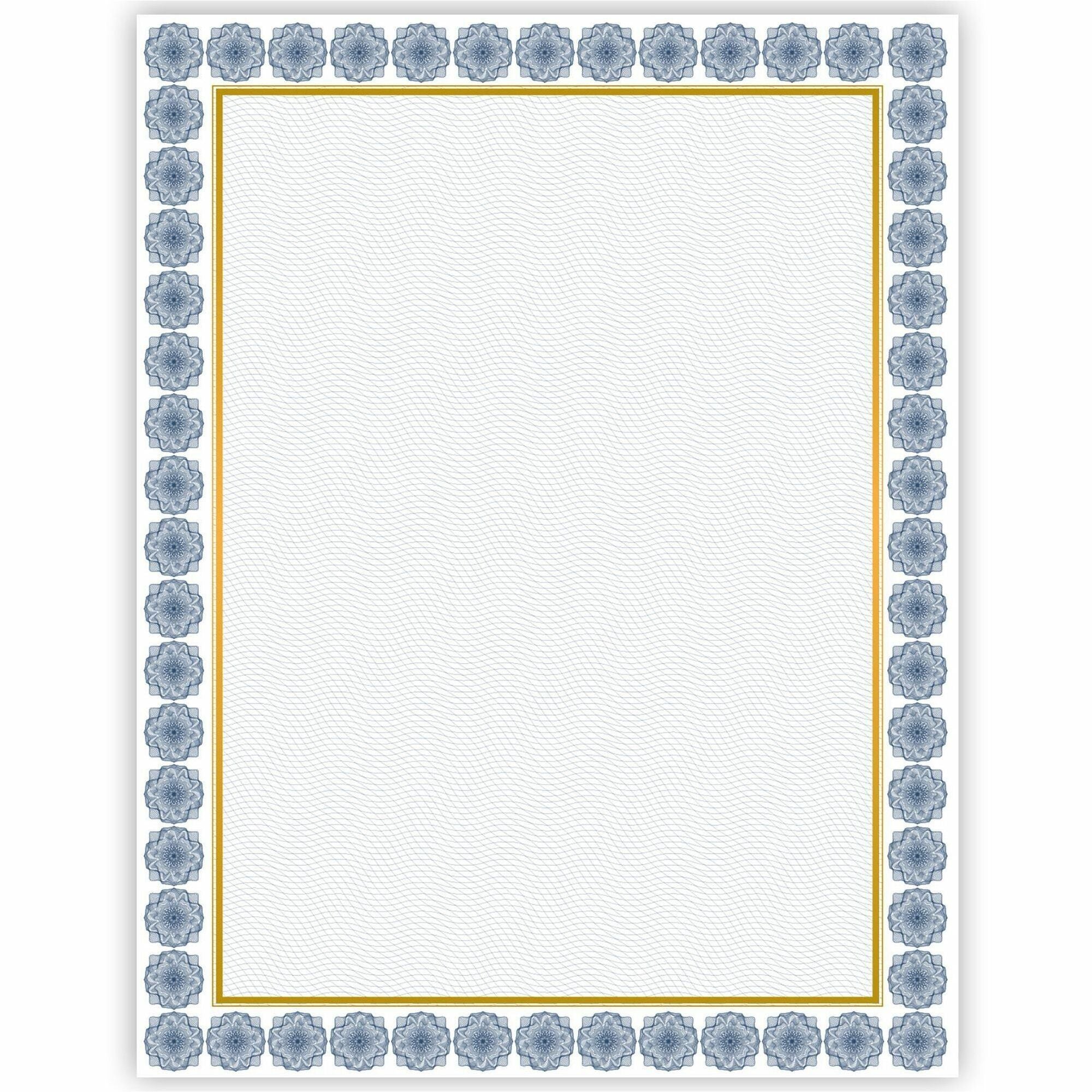 Geographics Award Certificates Burgundy Gold Foil - 24 lb Basis Weight - 8.5" x 11" - Inkjet Compatible - White with Kensington Blue, Gold Border - 15 / Pack