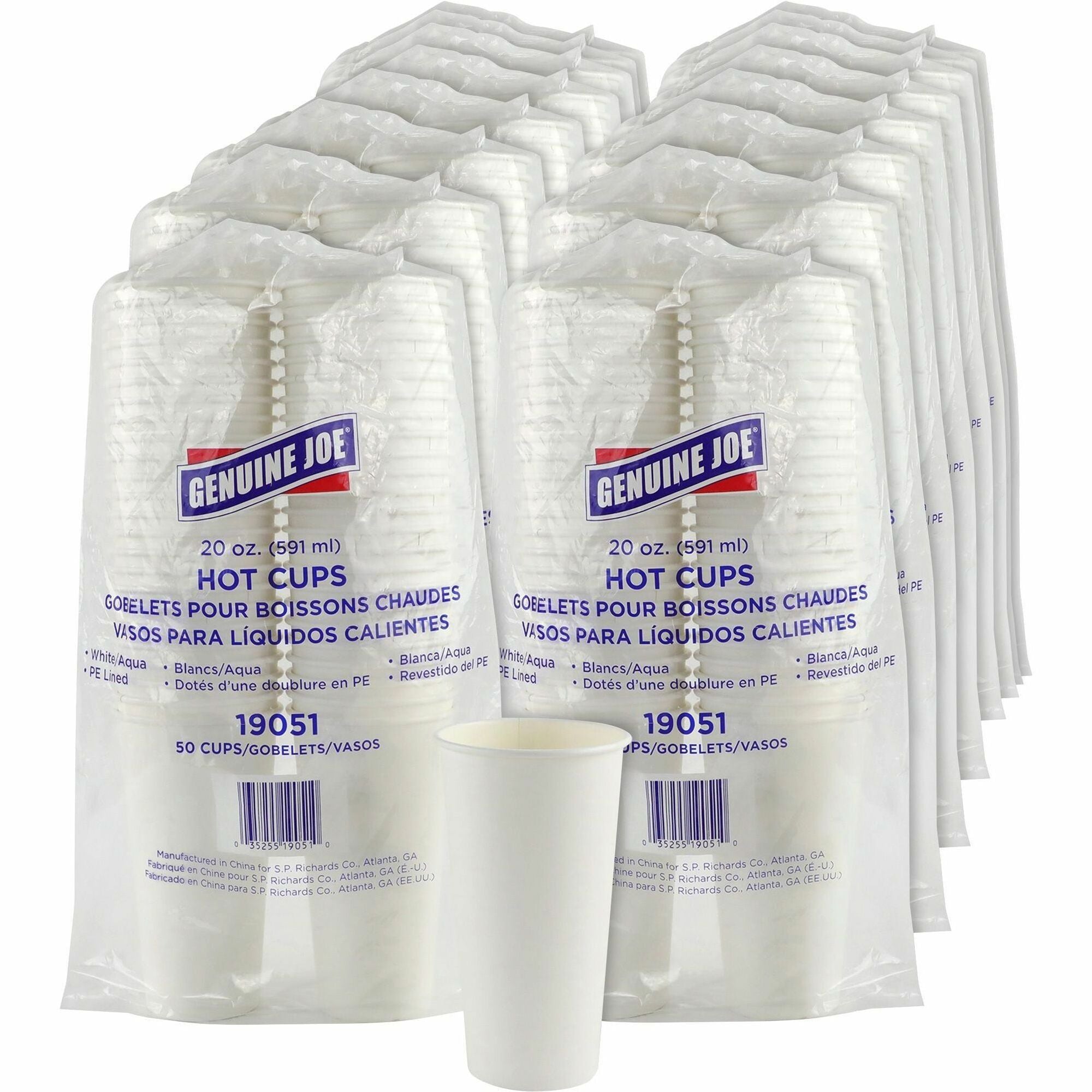 Genuine Joe 20 oz Disposable Hot Cups - 50 / Pack - 20 / Carton - White - Polyurethane - Coffee, Hot Drink, Picnic, Company, Tea, Hot Chocolate, Beverage