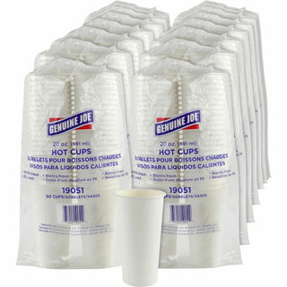 Genuine Joe 20 oz Disposable Hot Cups - 50 / Pack - 20 / Carton - White - Polyurethane - Coffee, Hot Drink, Picnic, Company, Tea, Hot Chocolate, Beverage