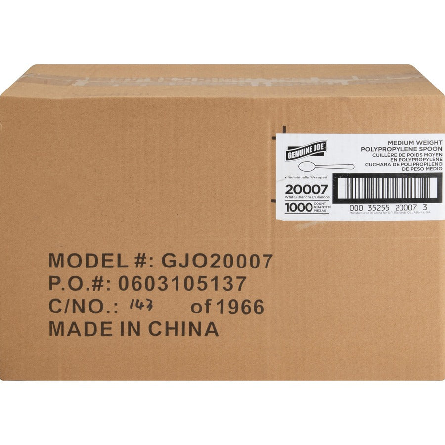 Genuine Joe Individually Wrapped Spoon - 1 Piece(s) - 1000/Carton - Spoon - 1 x Spoon - Disposable