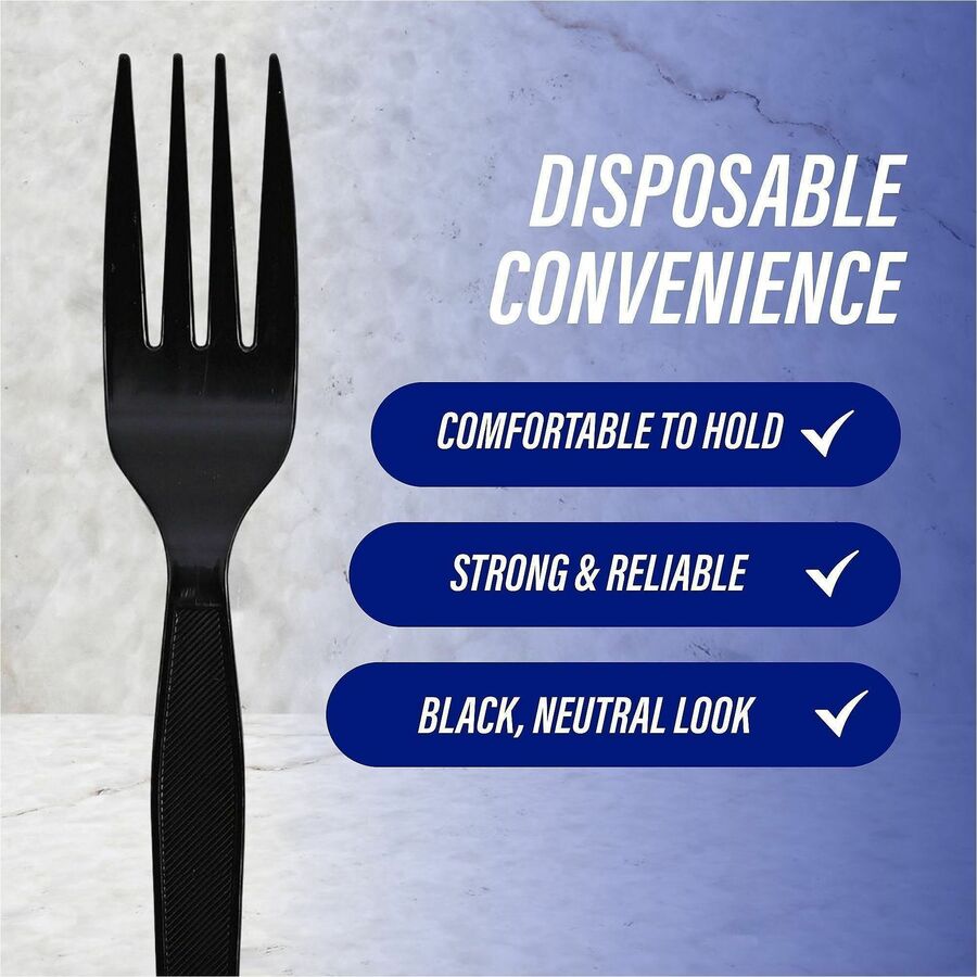 Genuine Joe Heavyweight Fork - 1 Piece(s) - 1000/Carton - Fork - 1 x Fork - Disposable - Textured - Black