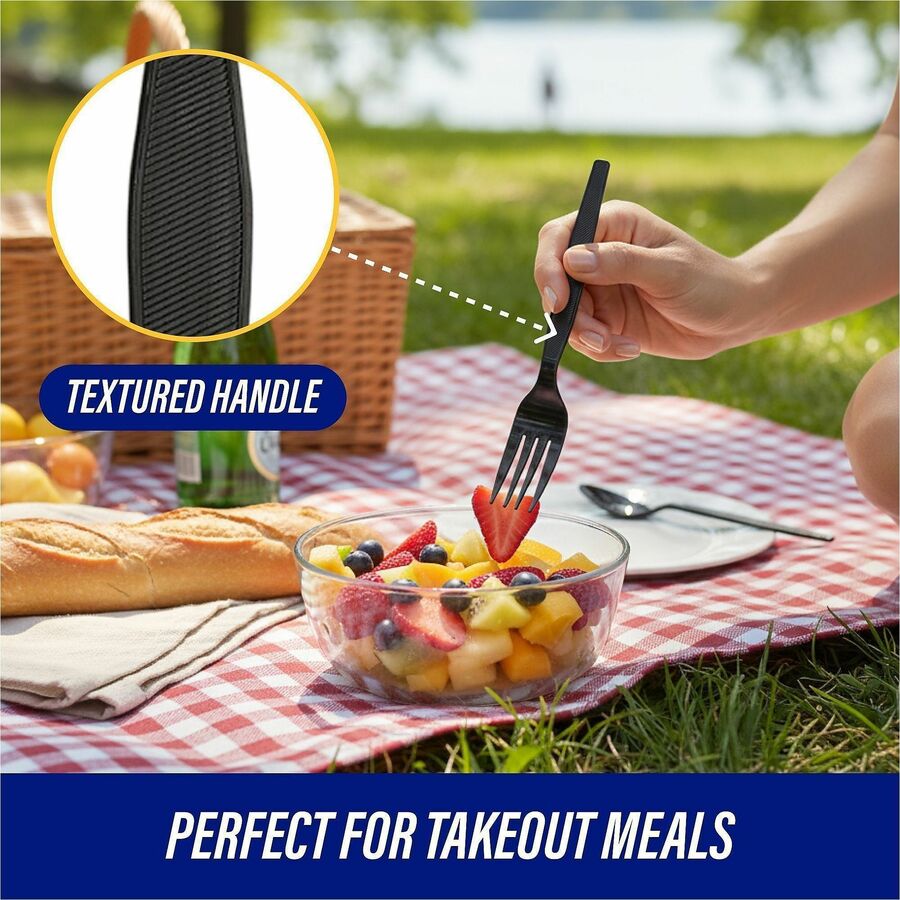 Genuine Joe Heavyweight Fork - 1 Piece(s) - 1000/Carton - Fork - 1 x Fork - Disposable - Textured - Black