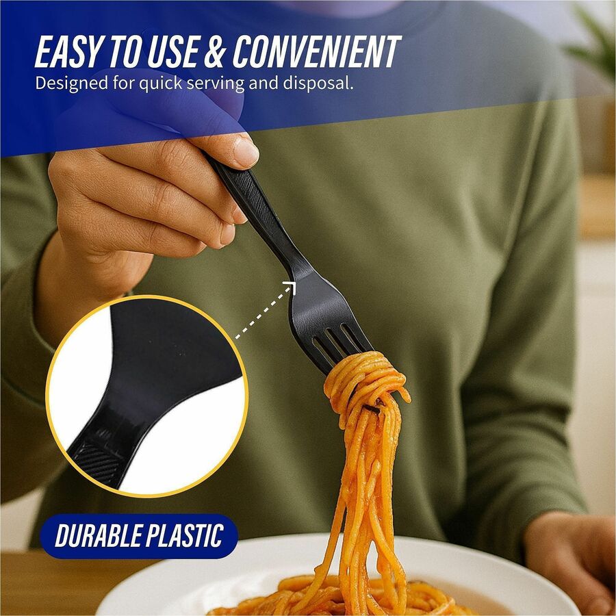 Genuine Joe Heavyweight Fork - 1 Piece(s) - 1000/Carton - Fork - 1 x Fork - Disposable - Textured - Black